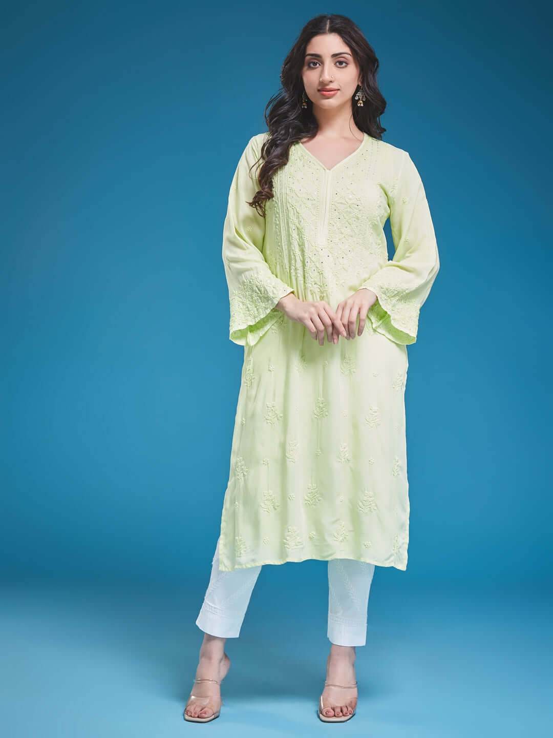 AAINA Chikankari Modal Kurta - KRI CHIKANKARI